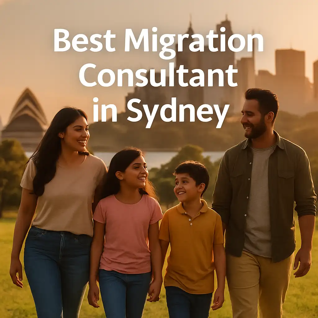 Migrant family enjoying life in a Sydney park with skyline in the background — Best Migration Consultant in Sydney